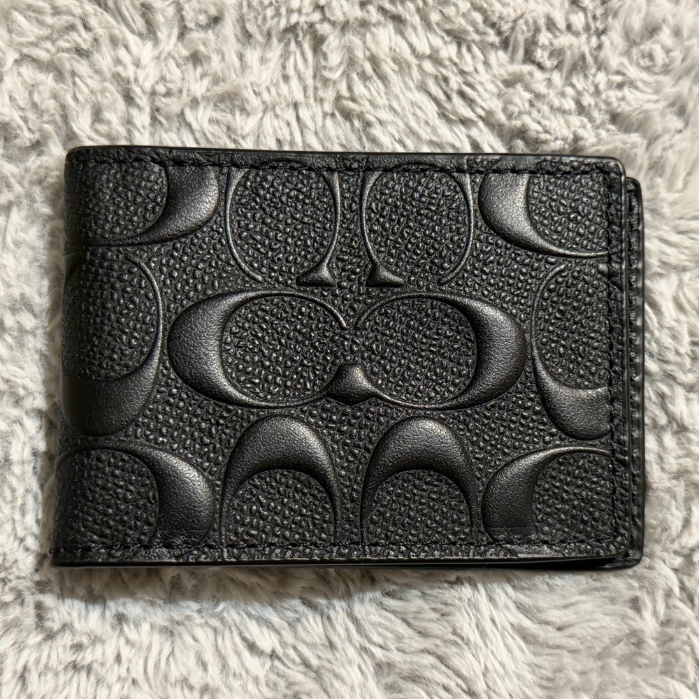 Coach Embossed Black Leather Card Holder